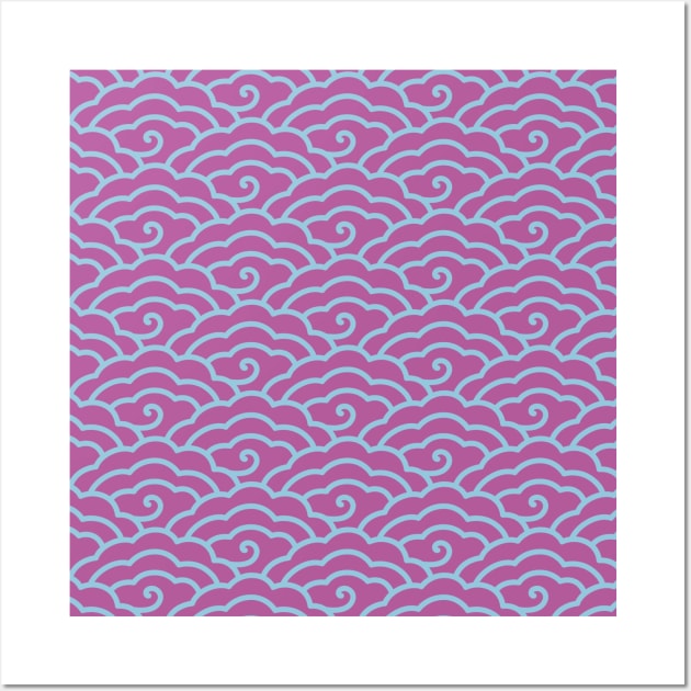 Traditional Chinese Cloud Pattern- Hong Kong Retro Pink with Sky Blue Wall Art by CRAFTY BITCH